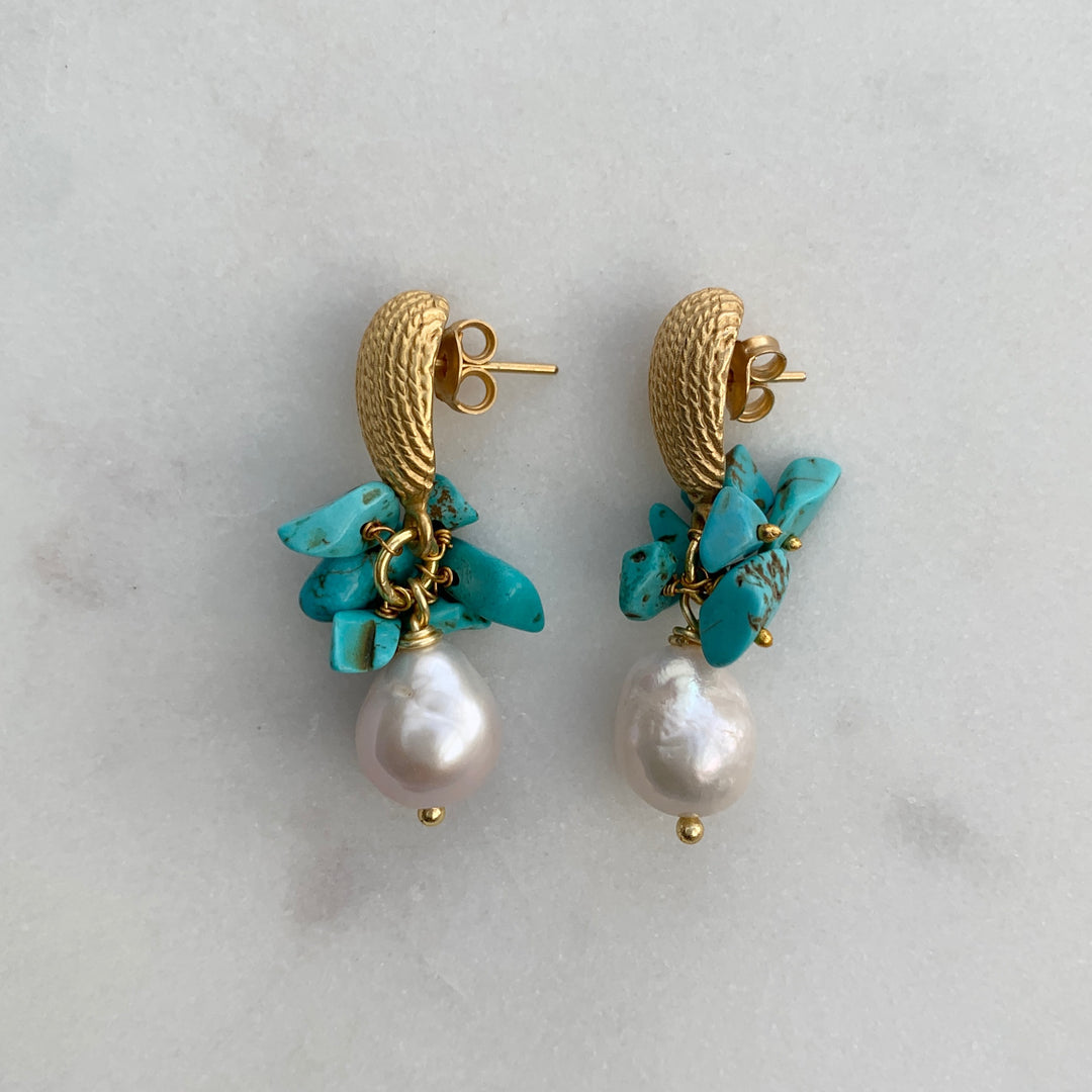 Ohrringe SICILY LOVE Perlen im Barockstil mit Türkisen - 40 mm Länge